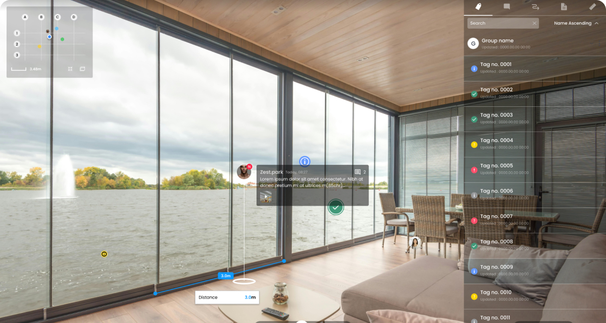 A Beamo digital-twin walkthrough of a building interior